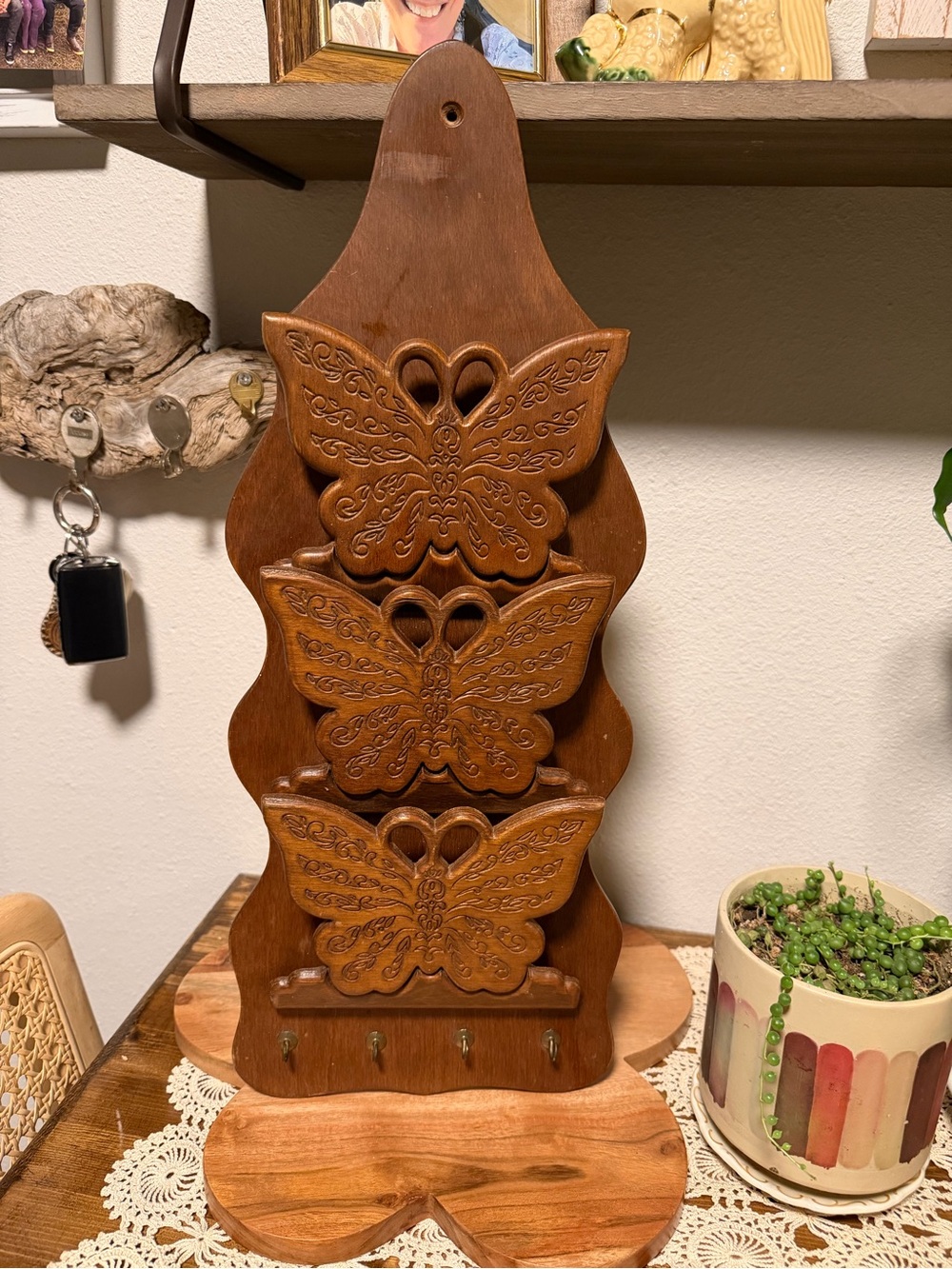 Vintage wood butterfly mail holder
